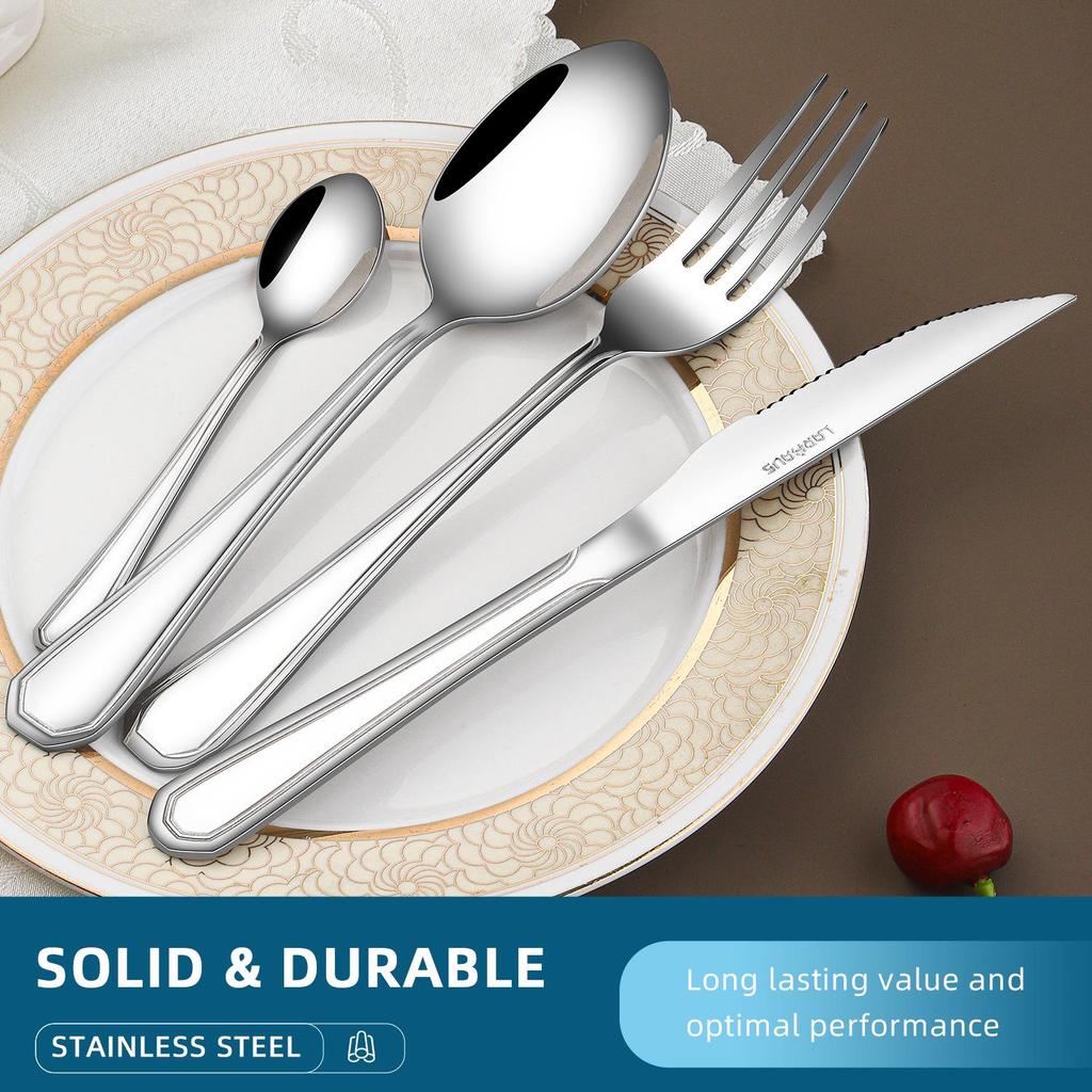 Cross-Border Cutlery Set: Knife, Fork, Soup Spoon, Dessert Spoon for Household, Hotel, or Restaurant Use.