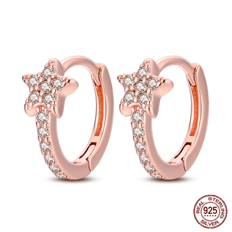100% 925 Sterling Silver Rose Gold Heart Geometric Pave CZ Hoop Earrings For Women Wedding Engagement Birthday Jewelry Gift 2023