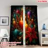 2pcs 2D Flat Printing Merry Christmas Curtains Christmas Wreath Ornaments Candles Digital Printed Polyester Drapes Party &