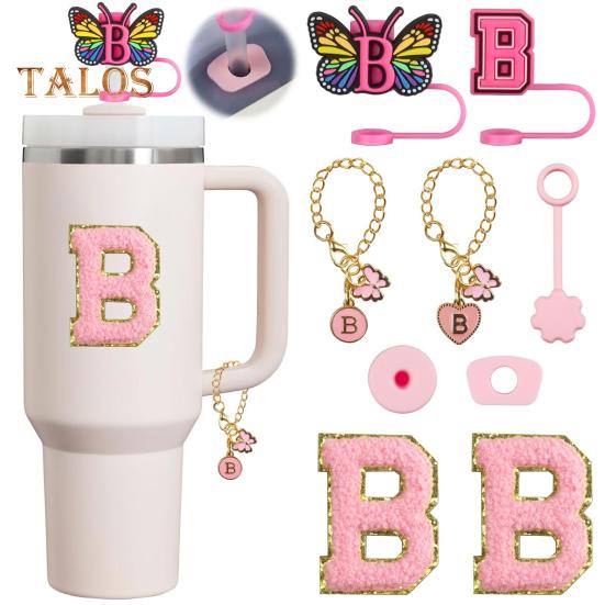 Set de dop de paie portabil de 9 buc. Accesorii pentru paie cu litere, design fluture, pentru cești de 30 oz 40 oz, capace reutilizabile din silicon pentru capace de paie.