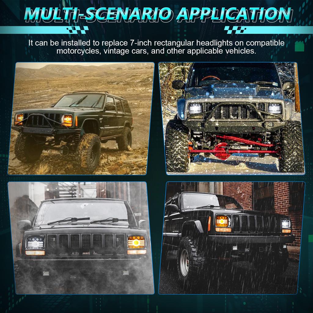 2PCS 7 Inch LED Headlights, 5x7   7x6   Rectangular LED Headlights with High Low Beam DRL Turn Signal Replacement for