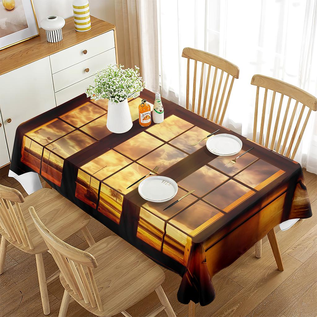 Scenery Outside The Window Tablecloth Beautiful Landscape Rectangular Table Cover for Coffee Table Dining Room Kitchen Decor