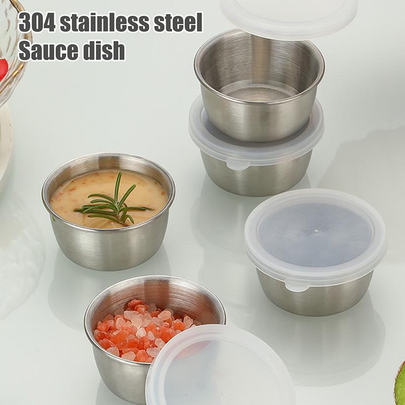 Stainless Steel Small Sauce Cup With Sealed Lid Portable Seasoning Spice Dishes Ketchup  Pot Dipping Bowl Saucer Tableware