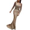 2025 new women's sexy dress sprinkled gold long-sleeved fishtail ball dress