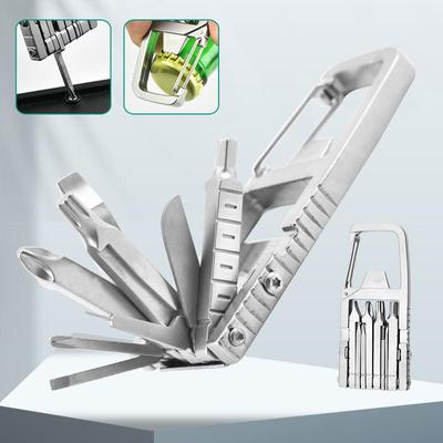 12-in-1 Schlüsselanhänger-Multitool, Schraubendreher-Bit, zusammenklappbares Multitool, Flaschenöffner, tragbares Taschenwerkzeug für Camping im Freien