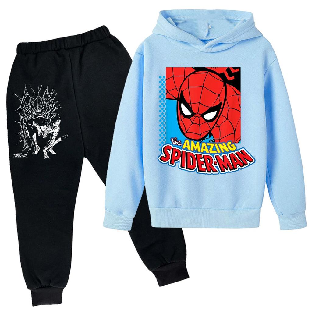 Kids Printed Hoodie and Sweatpants Set Long Sleeve Loose Fit Pullover Outfit for Boys and Girls