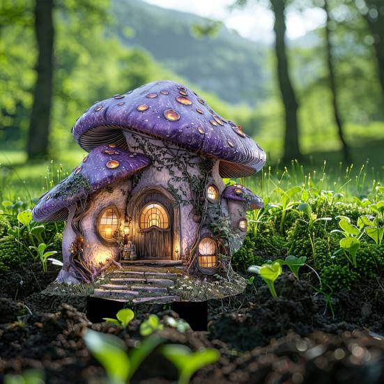 Mushroom House Garden Stake Weatherproof Fade-Resistant Pathway Marker Stake Lawn