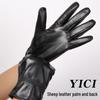Unisex Sheepskin Leather Motorcycle Gloves with Velvet Lining for Winter Warmth