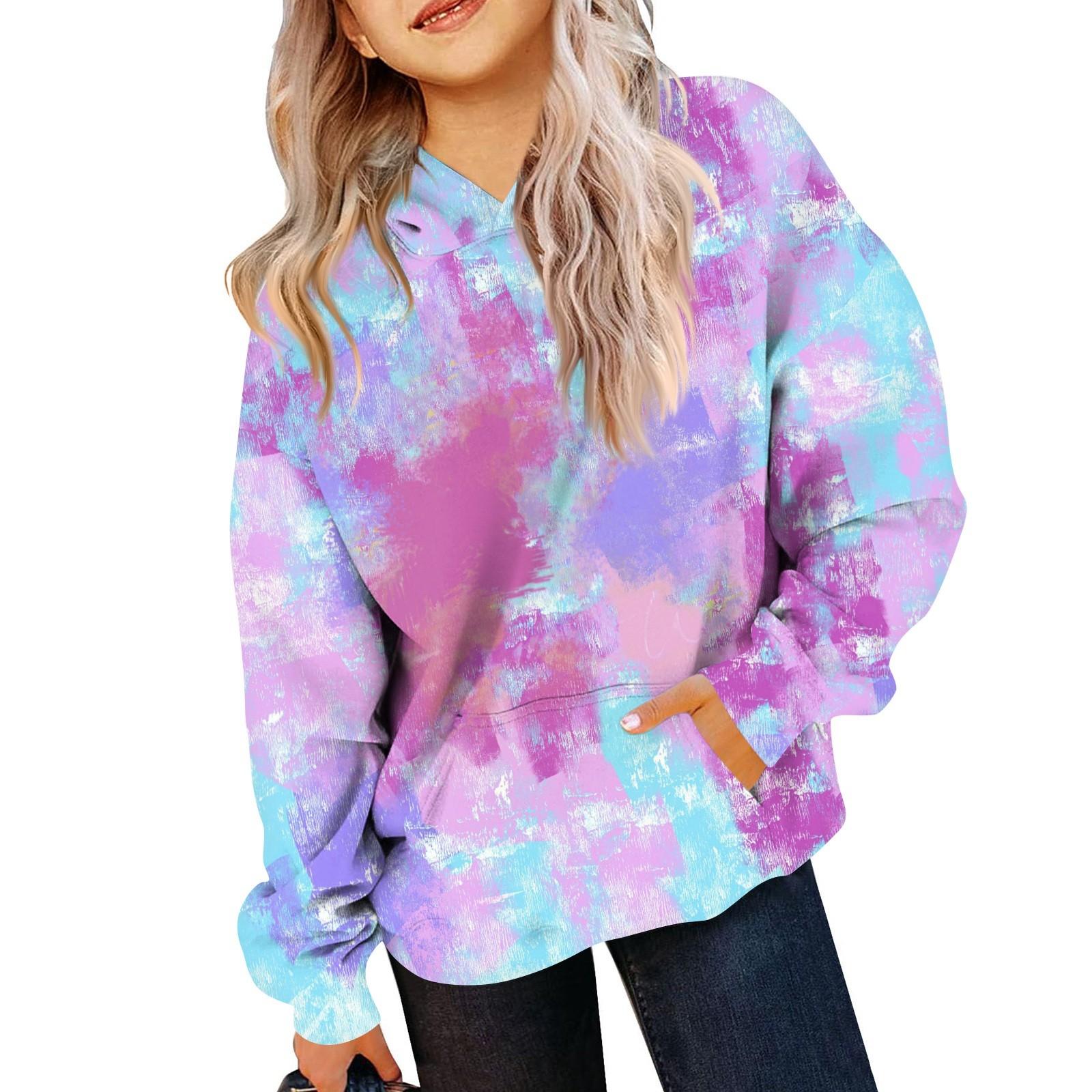 

Детская толстовка для девочек, градиентный цвет, длинный рукав, капюшон, карман, толстовка 90 фиолетовый