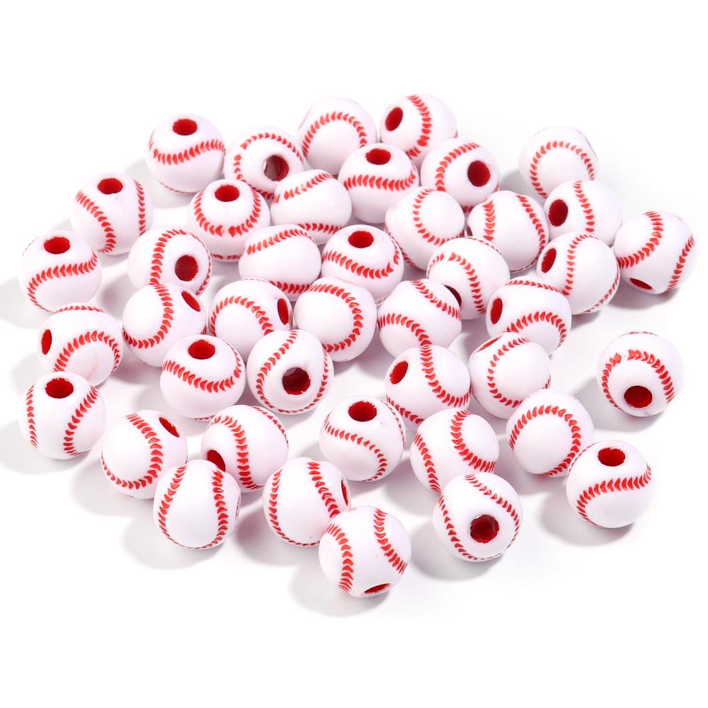 

50pcs Acrylic Beads Sport Baseball Large Hole Round Loose Spacer Ball Beads For Jewelry Making DIY Bracelet Necklace Accessories Approx 12x11mm 50pcs