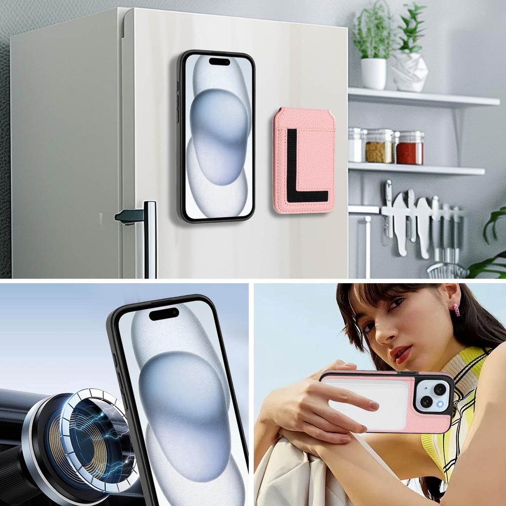 For iPhone 15 Plus Magnetic Case TPU + PU Leather Phone Back Cover with Detachable Card Holder