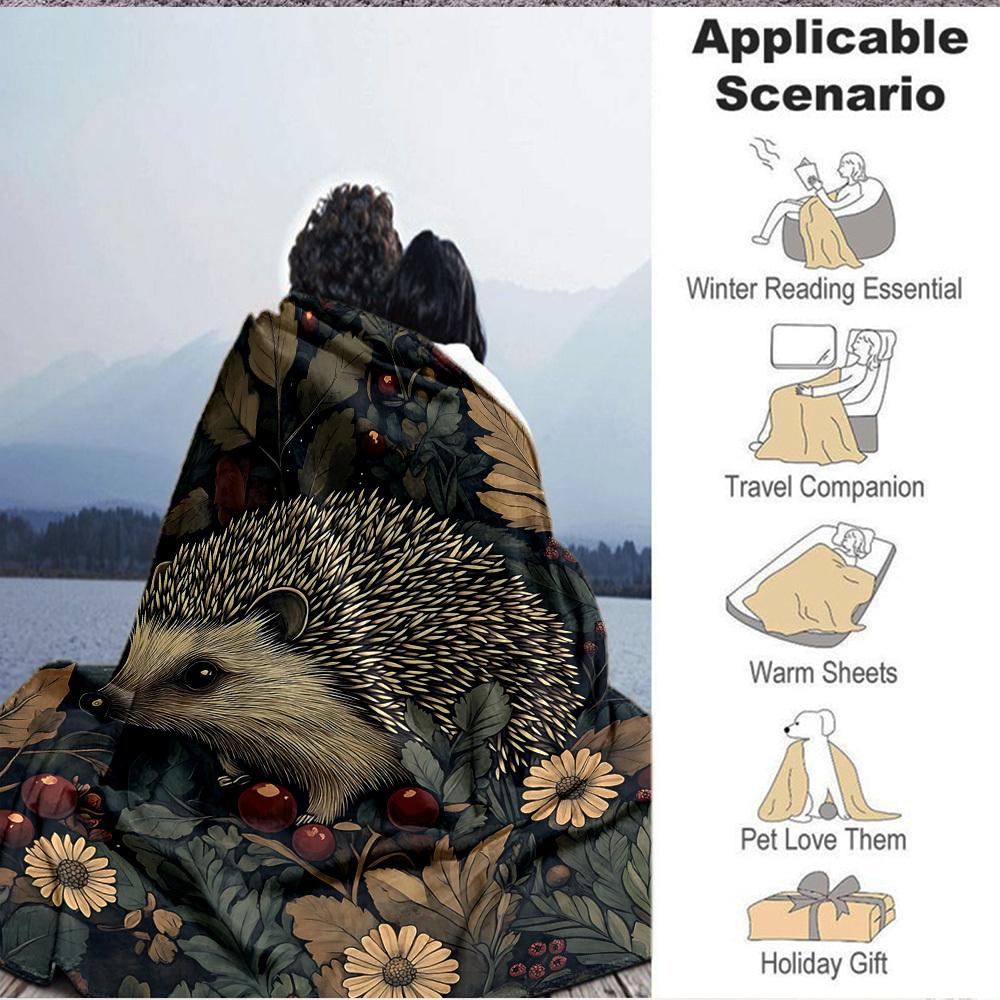 1pc Hedgehog Garden Blanket, Lightweight Flannel Throw Blanket For Sofa, Bed, Travel, Camping, Living Room, Office, Couch, Chair, And Bed