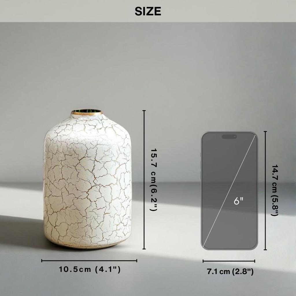 White Metal Vase for Home & Office Decor | flower Vase for Living Room, Dining Table & Corner Decor | Elegant Home Decoration Item