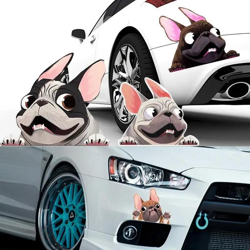 Styling auta kreslený pes samolepky francouzský buldoček vinylová samolepka na čelní sklo dekorace vodotěsné kreativní samolepky na auto dekorace 12*10 cm