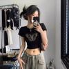 Summer Crop Exposed Short Sleeved T-shirt French Pure Desire Top for Women