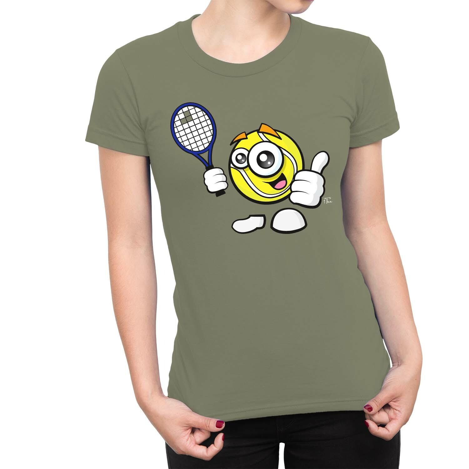 1Tee Womens Happy Tennis Ball with Racket T-Shirt L
