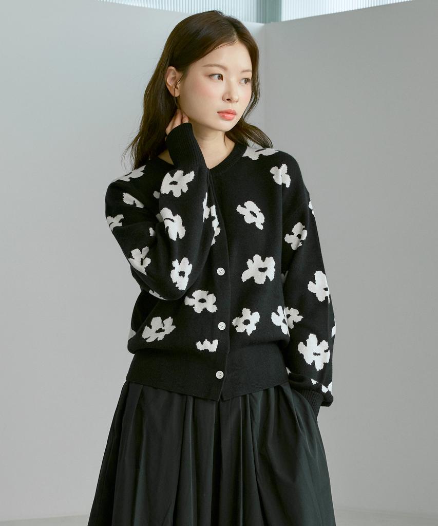 210EDIT Women'S Flower Jacquard Cardigan [Black]_Zg1Sw520