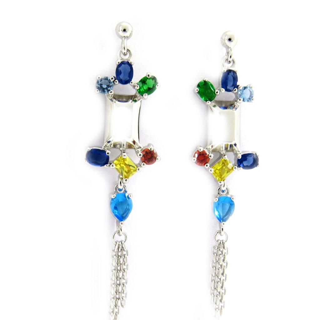 Les Trésors De Lily [L7476] - Silver Earrings 'Sissi' Multicolored Silver (rhodium-plated) - 55x12 Mm
