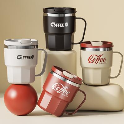 304 Stainless Steel Coffee Cup Mug With Lid Double-Wall Insulated Water Cup With Handle & Lid Heat-resistant Drinkware