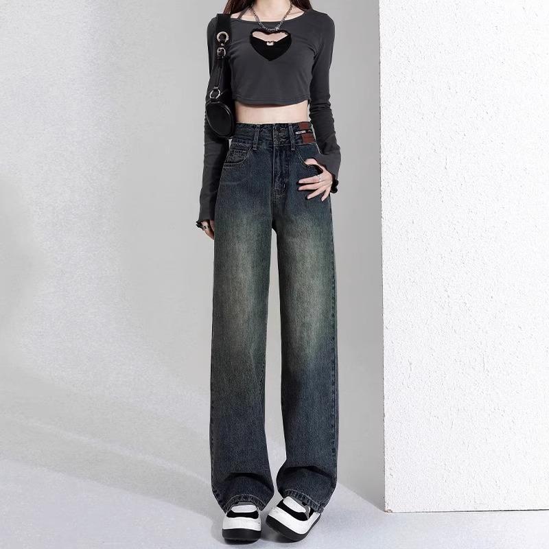 Fleece wide-leg jeans for women, trendy and versatile new winter high-waisted narrow version straight pants