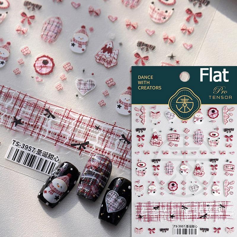 Gold Stamped Snowflake Stars White Christmas Tree Red Bowknot Cute 3D Nail Art Stickers Xmas Lovely Manicure Decals