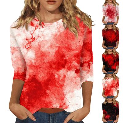 Damesmode Casual Driekwartmouw Halloween Bedrukt Ronde Hals Top