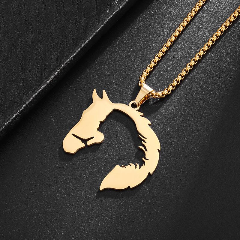 Hollowed Out Horsehead Necklace Men Girl Pendant Hip-Hop Silver Gold Color Stainless Steel Chain Personality Rock Jewelry Gifts