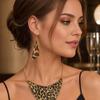 Yousheng 2Pcs/Set Necklace Earrings Set, Adjustable Golden Leopard Print Necklace Hook Earrings Set for Women, Animal Print Accessories for Parties