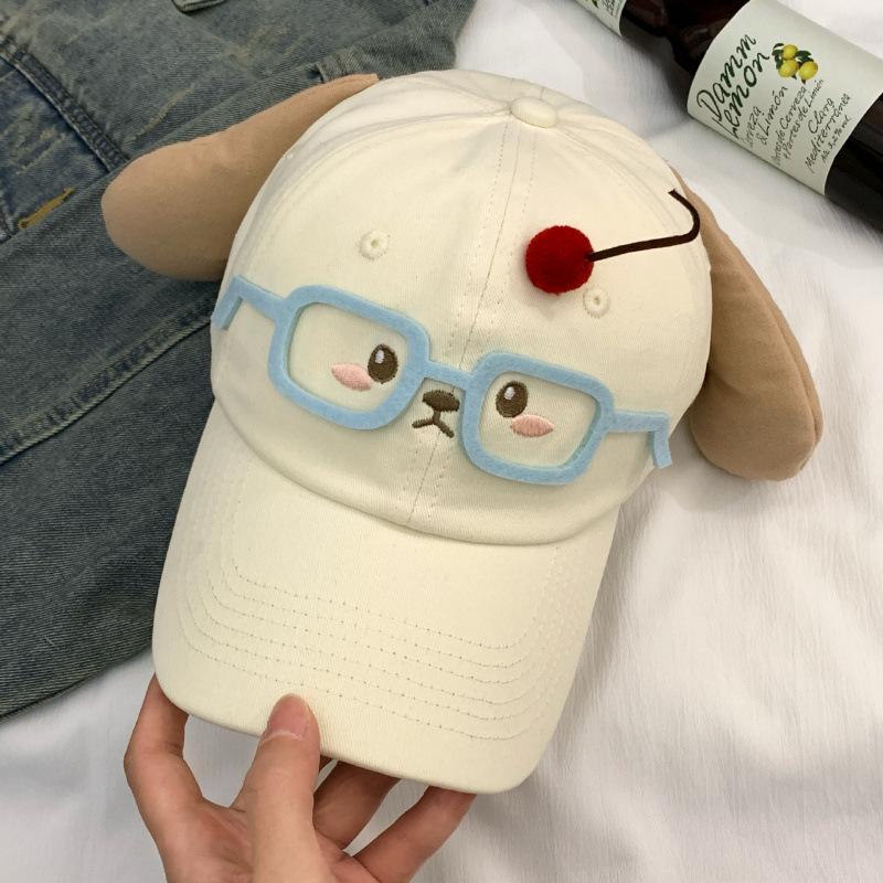 1Pcs Cute Embroidered Dog Baseball Cap Breathable Korean Style Cartoon Sun Hat Sunscreen Y2k Peaked Cap Mountaineering Hat
