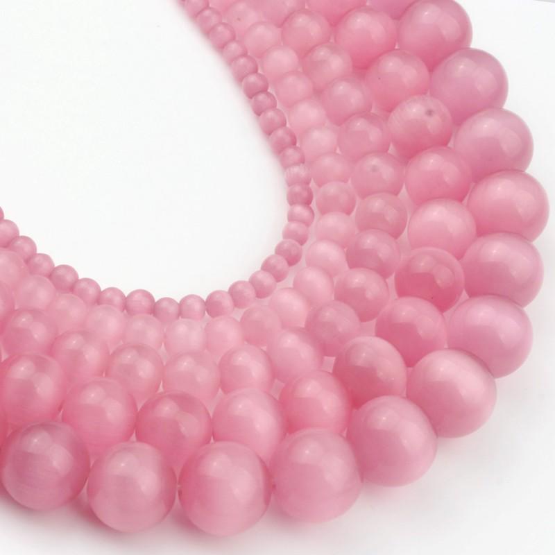 Buy 6/8/10/12mm Glass Smooth Pink Cats Eye Stone Loose Beads for