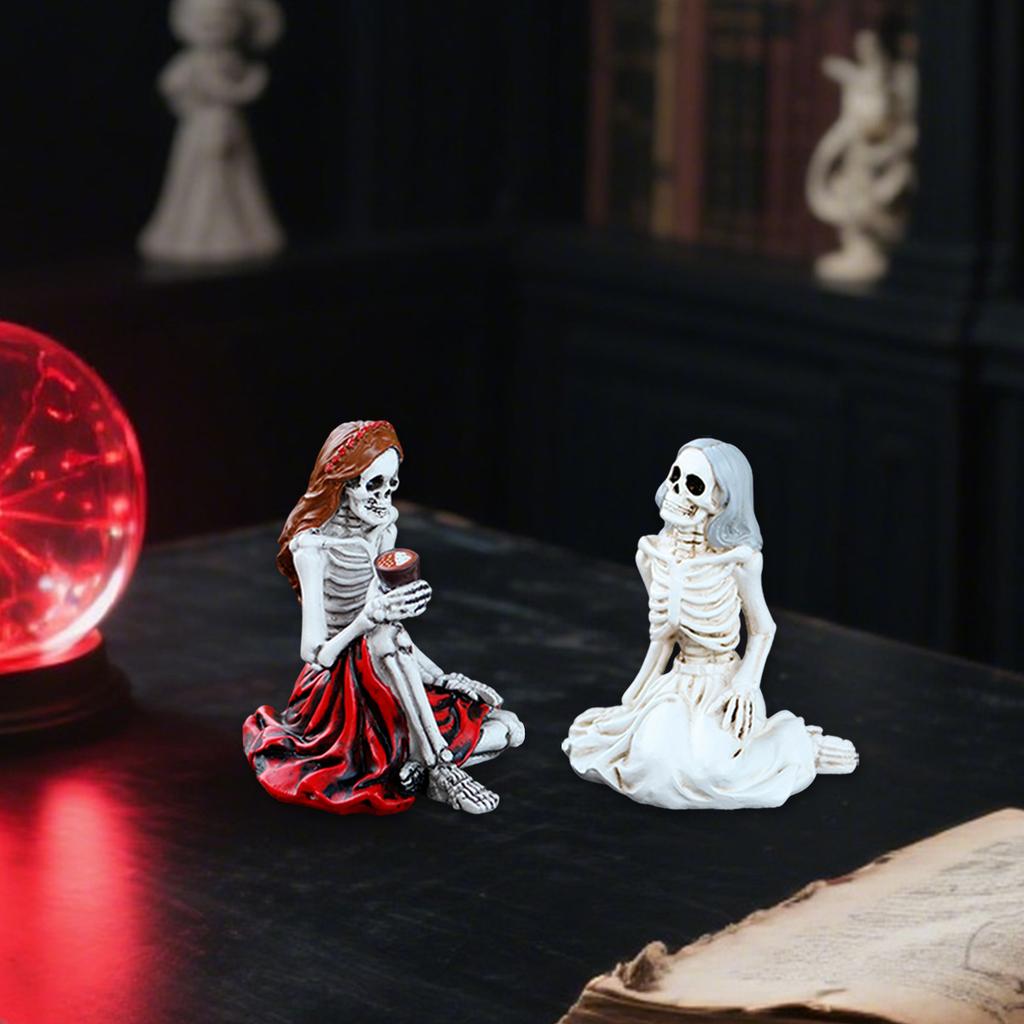 Skeleton Sisters Staty, Harts Skelett Pratsam Tjej Set 2 Figurer för Hem Skrivbordsdekor, Halloween Dekoration Hantverk, Spöklikt Söt Prydnad för Gotisk