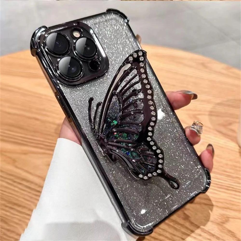 Gradient Glitter Butterfly Stand Case pro iPhone 11 12 13 14 15 Pro Max 15Plus XS MAX XR Samsung S24 S23 S22 S21 Ultra Plus S23 FE A15 A55 A14 A34 A54