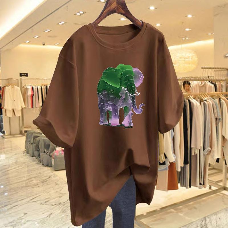 

Elephant cotton short-sleeved T-shirt women s Hong Kong flavor chc top bottoming shirt design sense niche 2025 summer new trendy XXXL
