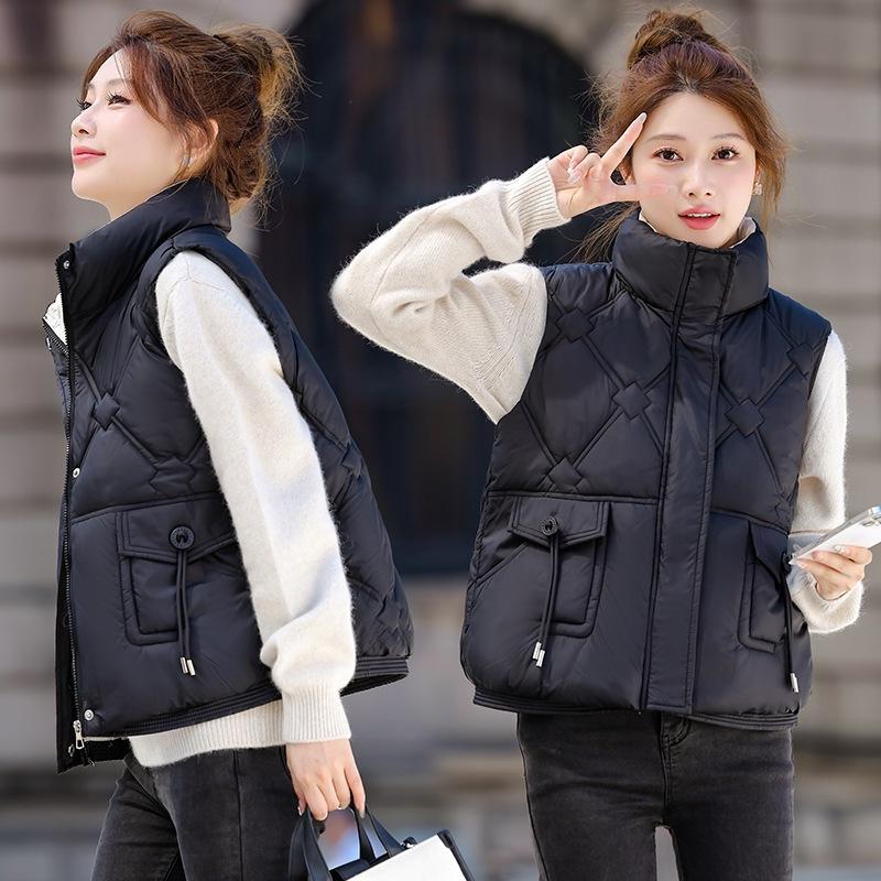Winter New Korean Version Cotton Vest Vest Women's Short Stand-up Collar Down Cotton Clothes Vest Female Student Cotton Vest Cotton-padded Clothes
