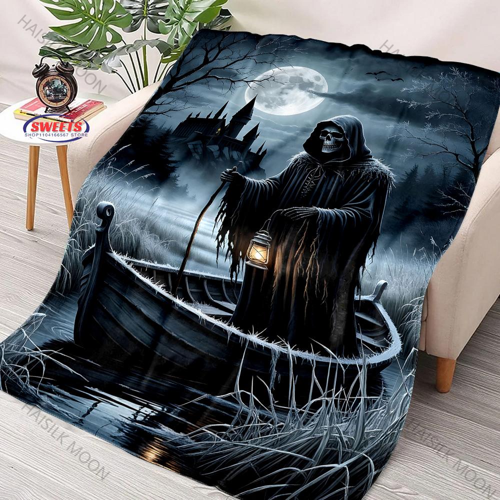 3D Diablo Horror Thriller Themed Reaper Print Blanket, Home Sofa Chairs Bed Office Travel Camping Blanket Gift for Male Friends
