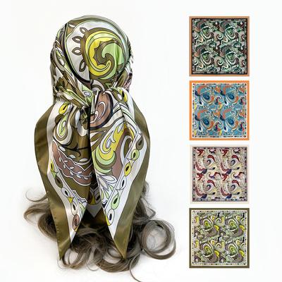 Grand foulard carré en soie pour femmes, 90cm, bandeau imprimé noix de cajou, châle en Satin de soie, nouvelle collection