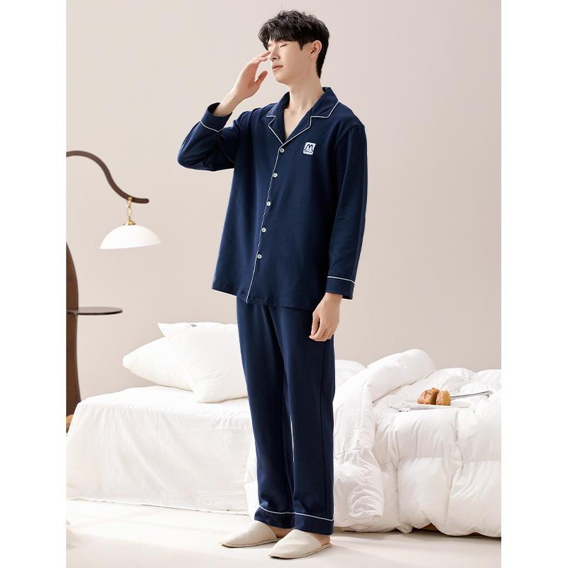 Set Pijama Bumbac Bărbați la Modă Imprimeu Haine de Casă Mâneci Lungi Articole de Noapte Bărbați Cardigan Haine de Lounge Pijama Hombre