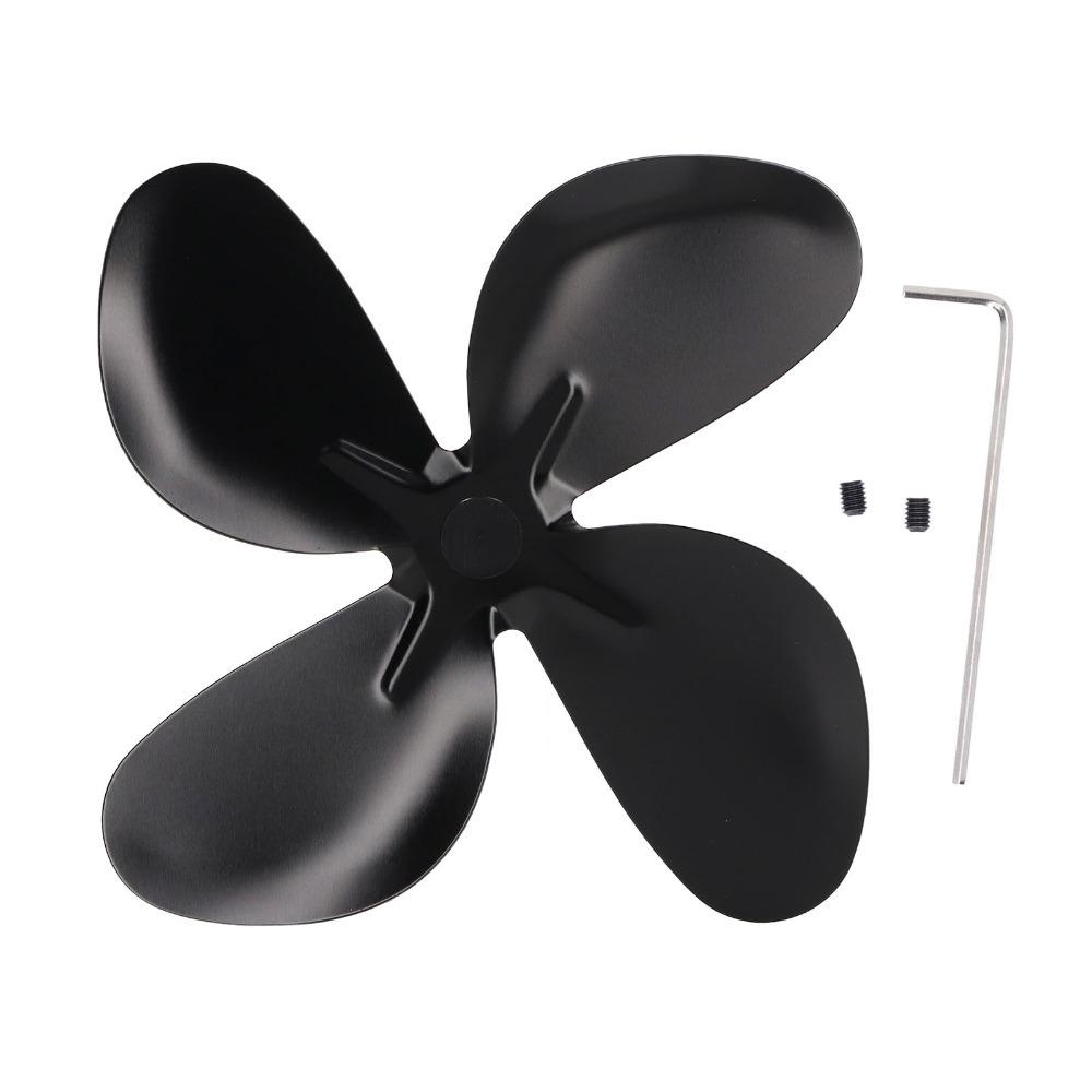 Aluminum Alloy Stove Fan Blades 4 Blades High Temperature Resistant Fireplace Fan Blades With Wrench Black Fan Vane Replacement чёрный