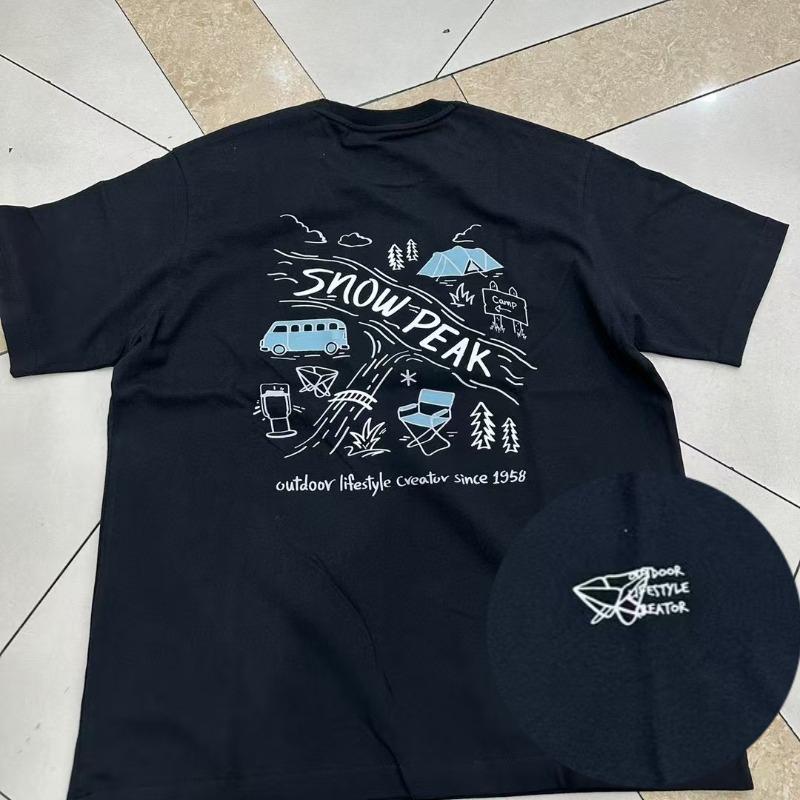 

Корейская 2025 Лето Новинка Snow Peak Футболка с коротким рукавом и круглым вырезом Свободный Универсальный Хлопковый Топ Унисекс Харадзюку Повседневные Ночные платья 4XL