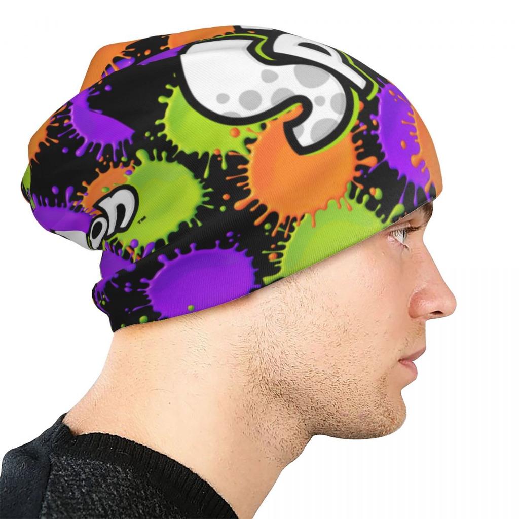 Splatoon Game Skullies Beanies Hat Colorful Graffiti Hip Hop Unisex Outdoor Caps Warm Dual-use Bonnet Knitted Hat