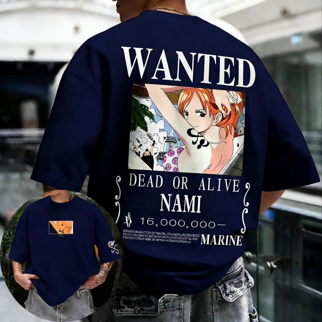 T-shirt in Cotone Stampata Nami Anime ONE PIECE Uomo Donna Larga Manica Corta Casual Hip Hop Streetwear Alta Qualità Abbigliamento Femminile Maschile