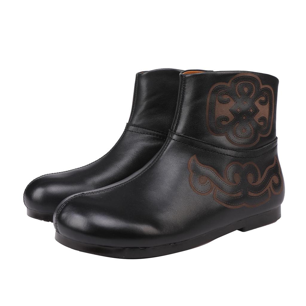 Women's Genuine Leather Ankle Boots - Retro Style, Soft Sole, Comfortable Flat Heel for Autumn/Winter 2025