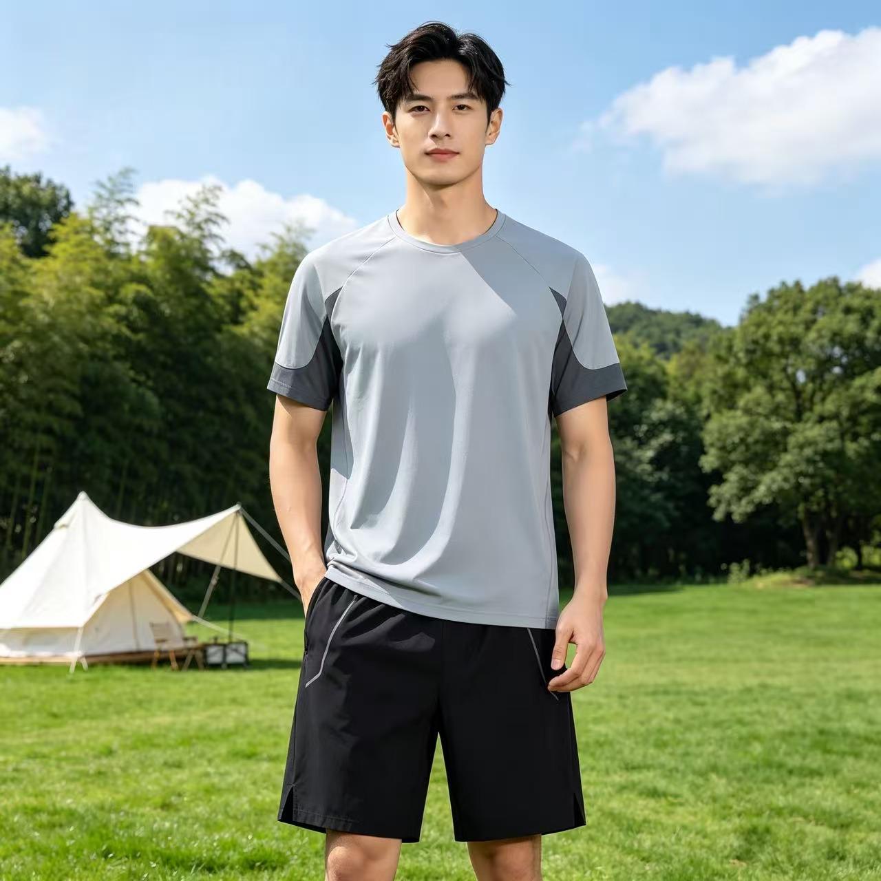 Men s Quick-Dry Antibacterial Ice Silk T-shirt - Summer Cool, Loose Fit, Patchwork Design, Sun Protection XL чёрный