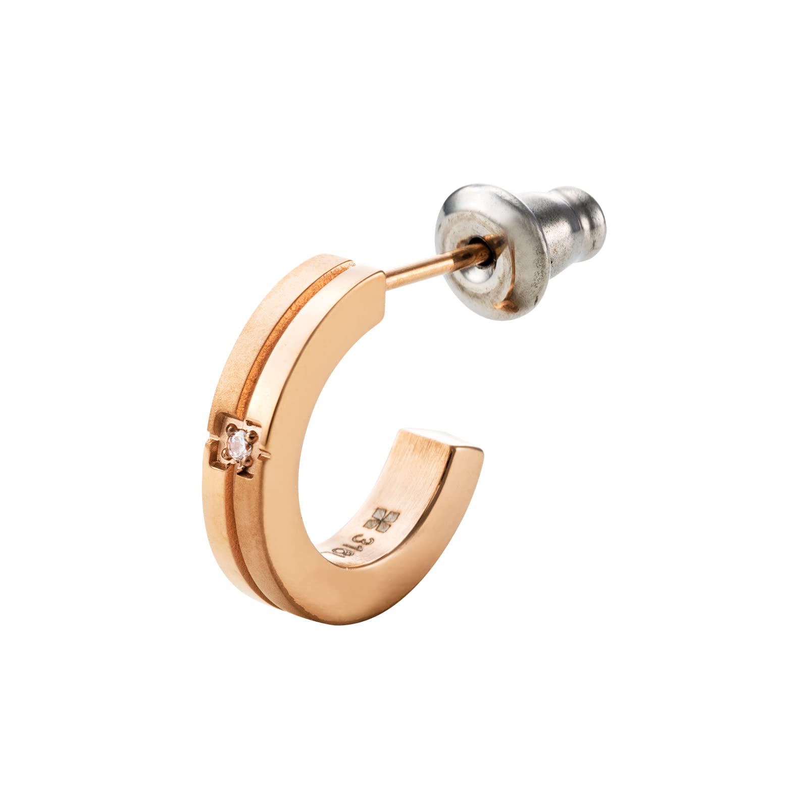 

Earrings Surgical Stainless Steel Diamond Half Hoop Cross Matte Pink 1 piece for one ear 4SPE002GO [White Clover] рожевий