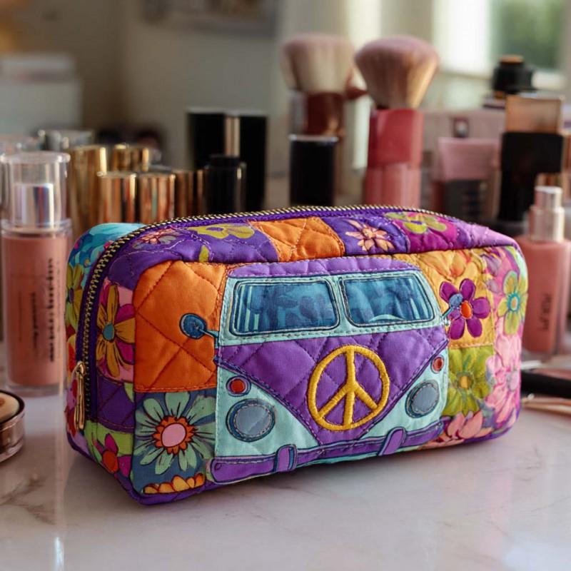 Dragonfly Print Quilted Cosmetic Bag Multi-functional Travel Organizer U-shape Zip Pouch
