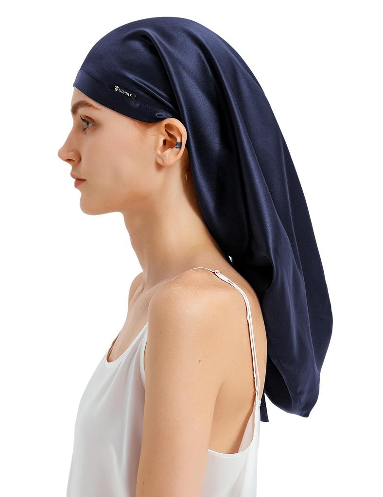 natural prevents split ends and moisturizes beautiful for long sleep cap for for postpartum moisturizing for long navy blue [LilySilk] Nightcap, 100%