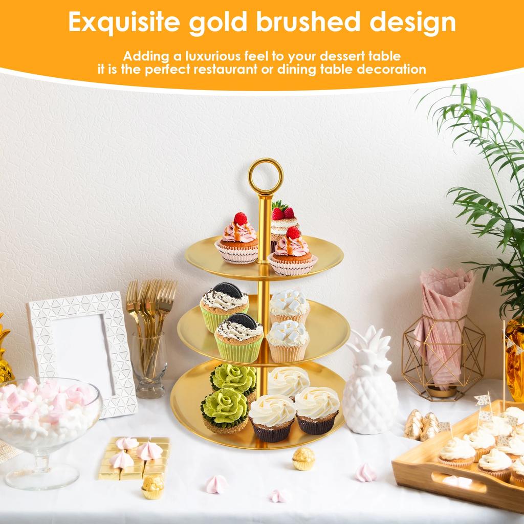 3 Layer Cupcake Stand Fruit Tray Stainless Steel Dessert Display Birthday Cupcake Stand Wedding Party Home Decoration Tray