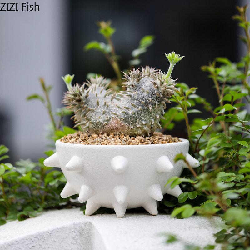 Hemispherical Ceramic Vase with Prickly Flower Pot Table Decoration Flowers Arrangement Floral Vases Room Aesthetic Decor