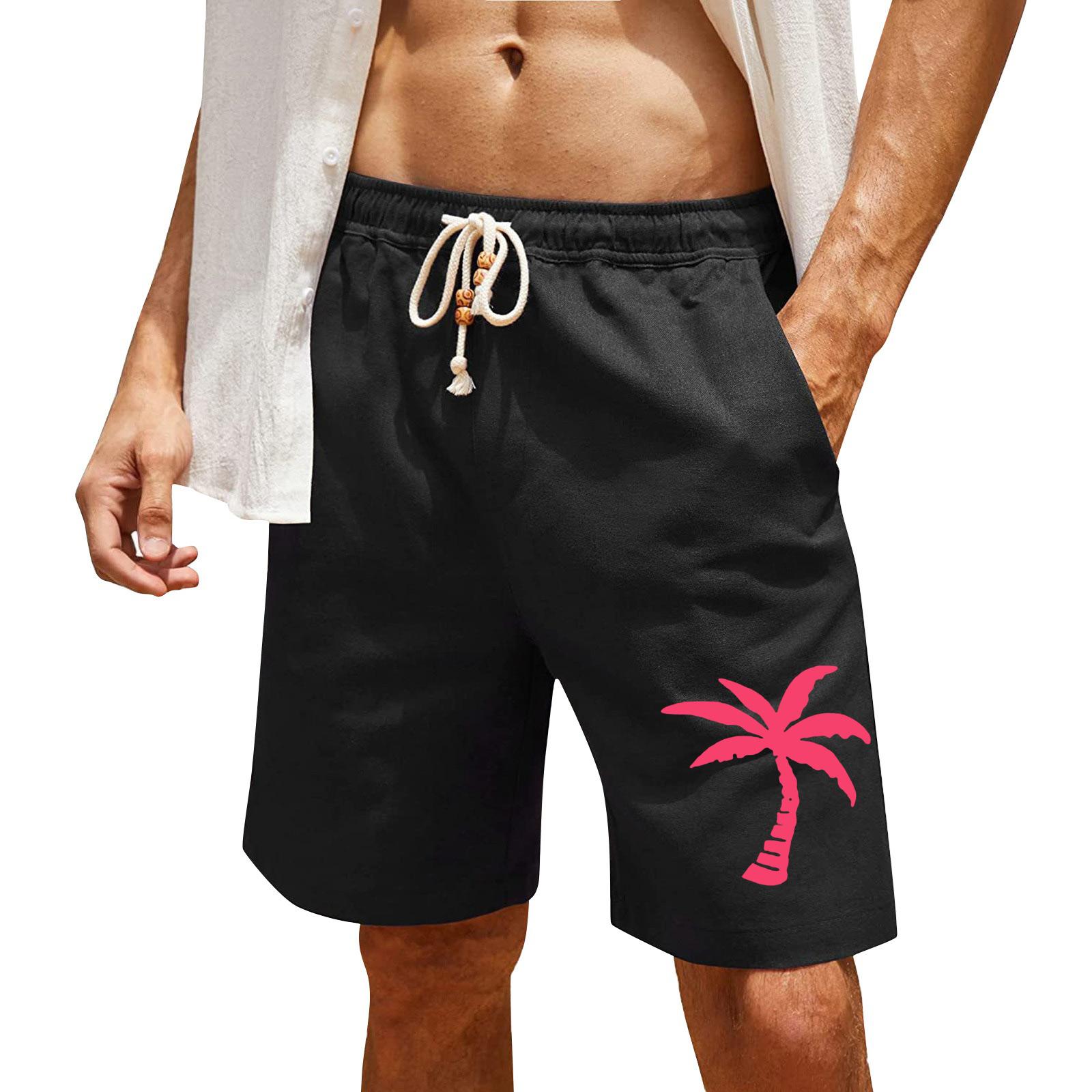 

Men s Print Cotton Linen Casual Shorts Men s Fashionable Beach Shorts XXL чорний