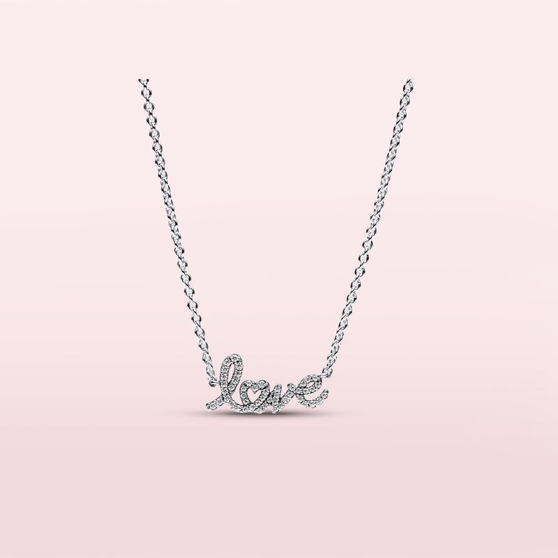 Pandora necklace Shining eternal knot, eternity symbol embellished with hollow heart shape, 925 silver synthetic cubic zirconia necklace 392666C01